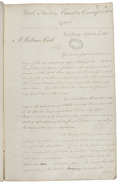 carnet de correspondance de York Factory, 1790-1791, folio 3